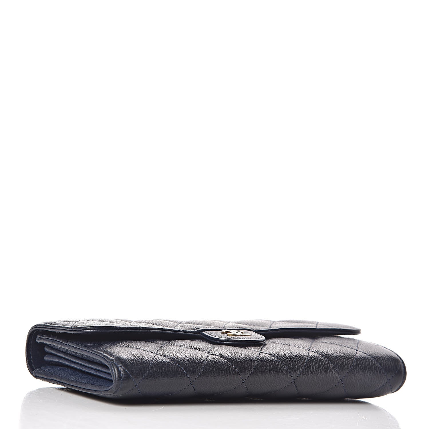 Chanel Letter Calfskin Embossed Quilted Large Gusset Flap Wallet Navy 4 of 15