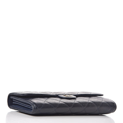 Chanel Letter Calfskin Embossed Quilted Large Gusset Flap Wallet Navy 4 of 15