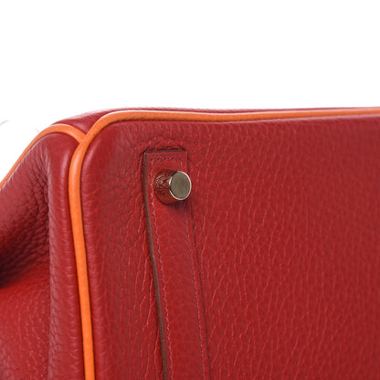 Hermes Taurillon Clemence Horseshoe Bi-Color Birkin 30 Rouge Garance and Orange 19 of 28