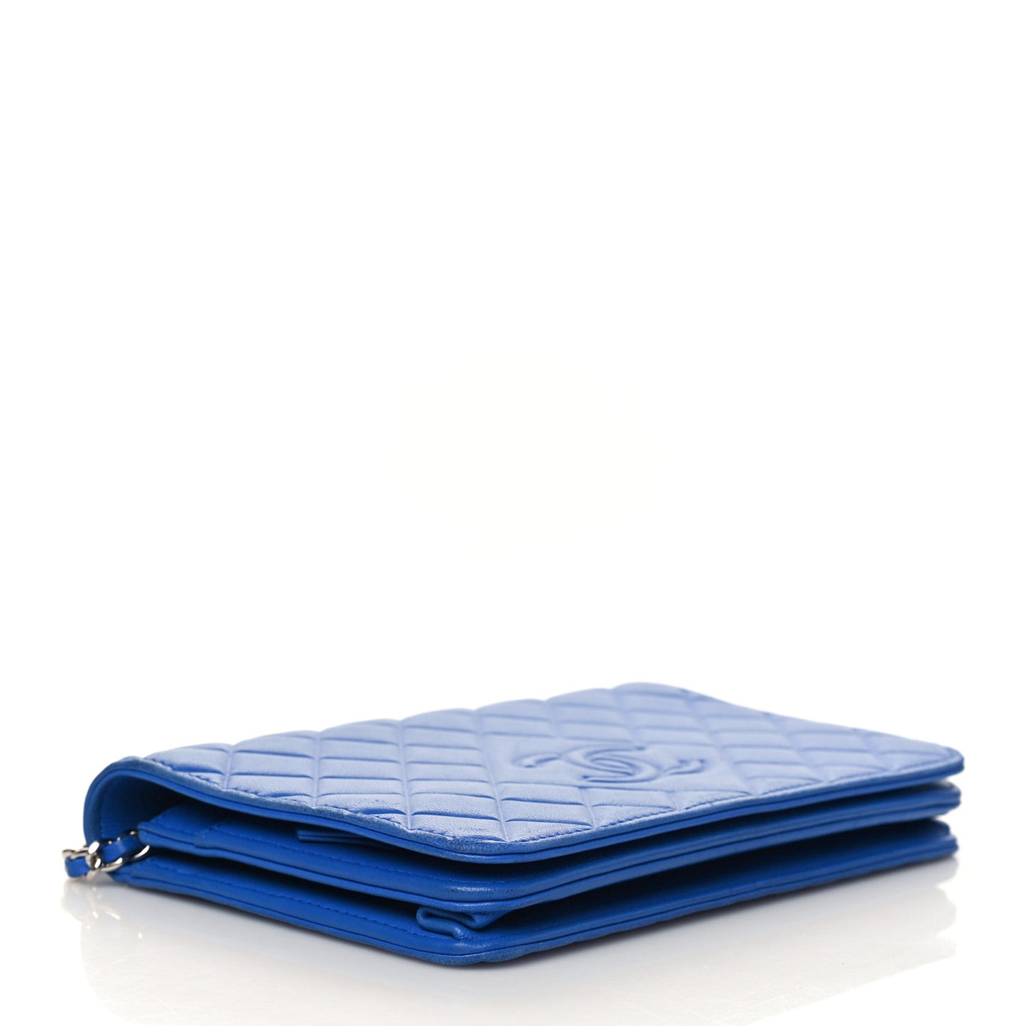 Lambskin Quilted Diamond CC Wallet On Chain WOC Blue