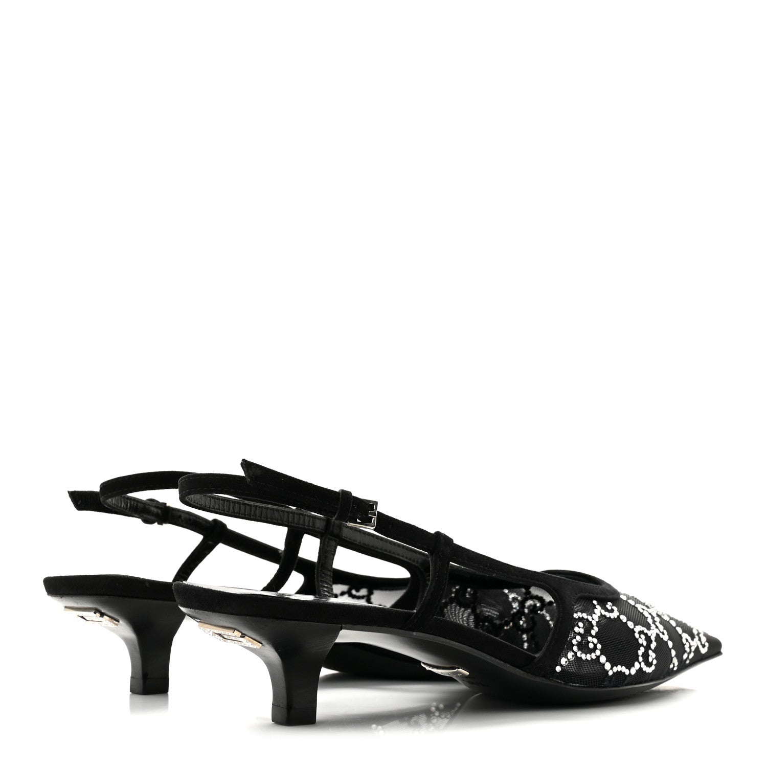 Gucci Suede Mesh Crystal GG Monogram Slingback Pumps 36.5 Black 5 of 9