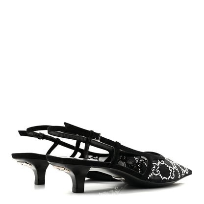 Gucci Suede Mesh Crystal GG Monogram Slingback Pumps 36.5 Black 5 of 9