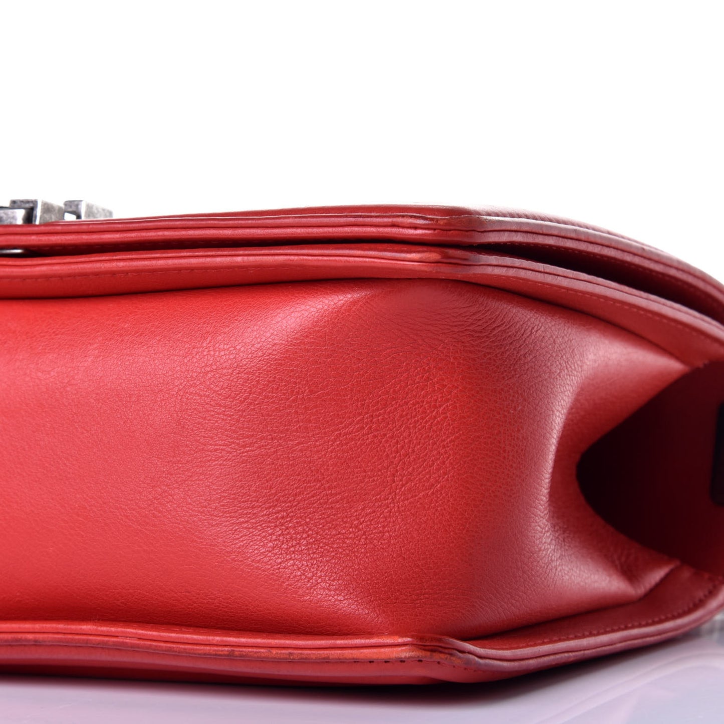 Calfskin Quilted Double Stitch Medium Boy Flap Red