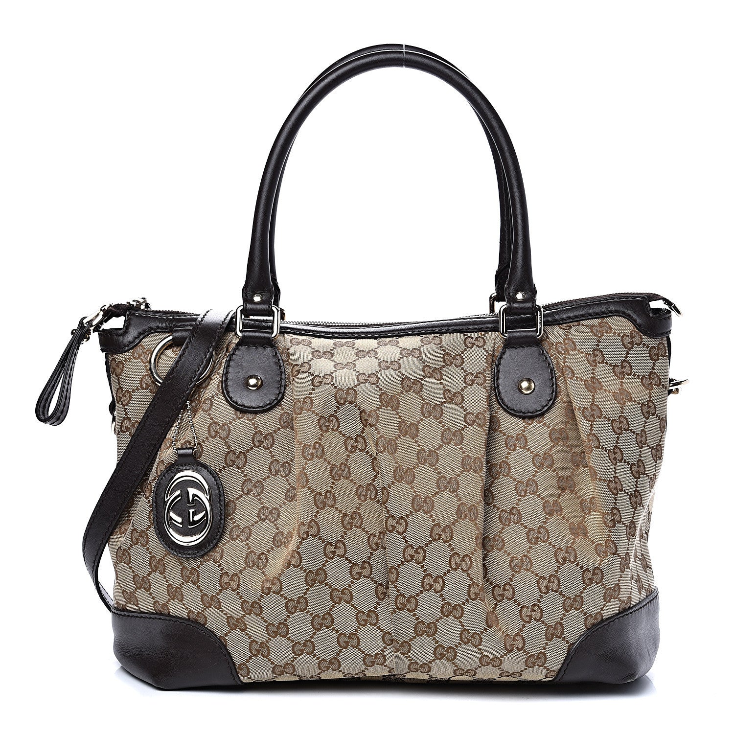 Gucci Monogram Large Sukey Top Handle Bag Beige Dark Brown 1 of 12