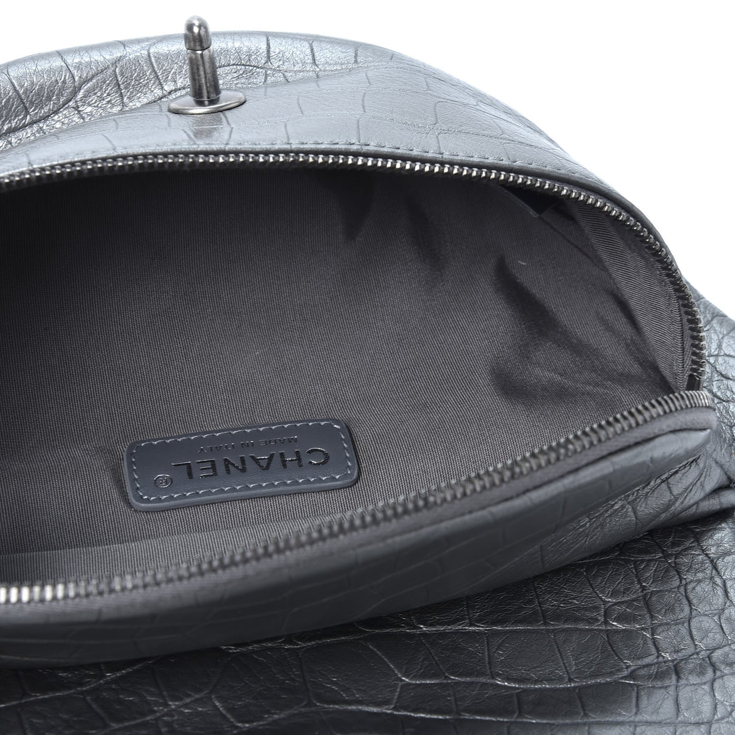 Chanel Metallic Calfskin Crocodile Embossed Quilted Easy Trip Waist Bag Fanny Pack Silver 4 of 9