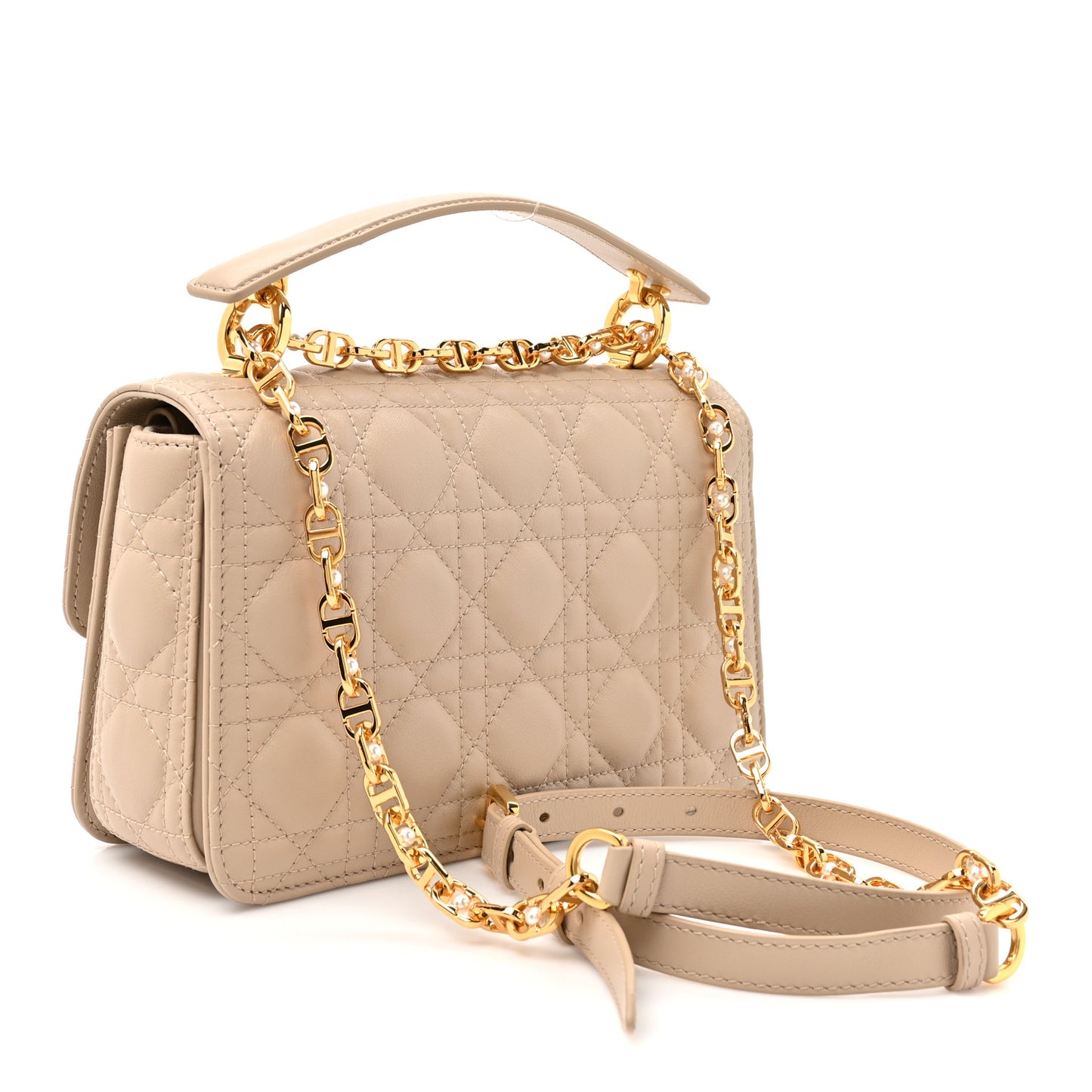 Lambskin Cannage Small Jolie Top Handle Bag Powder Beige Latte