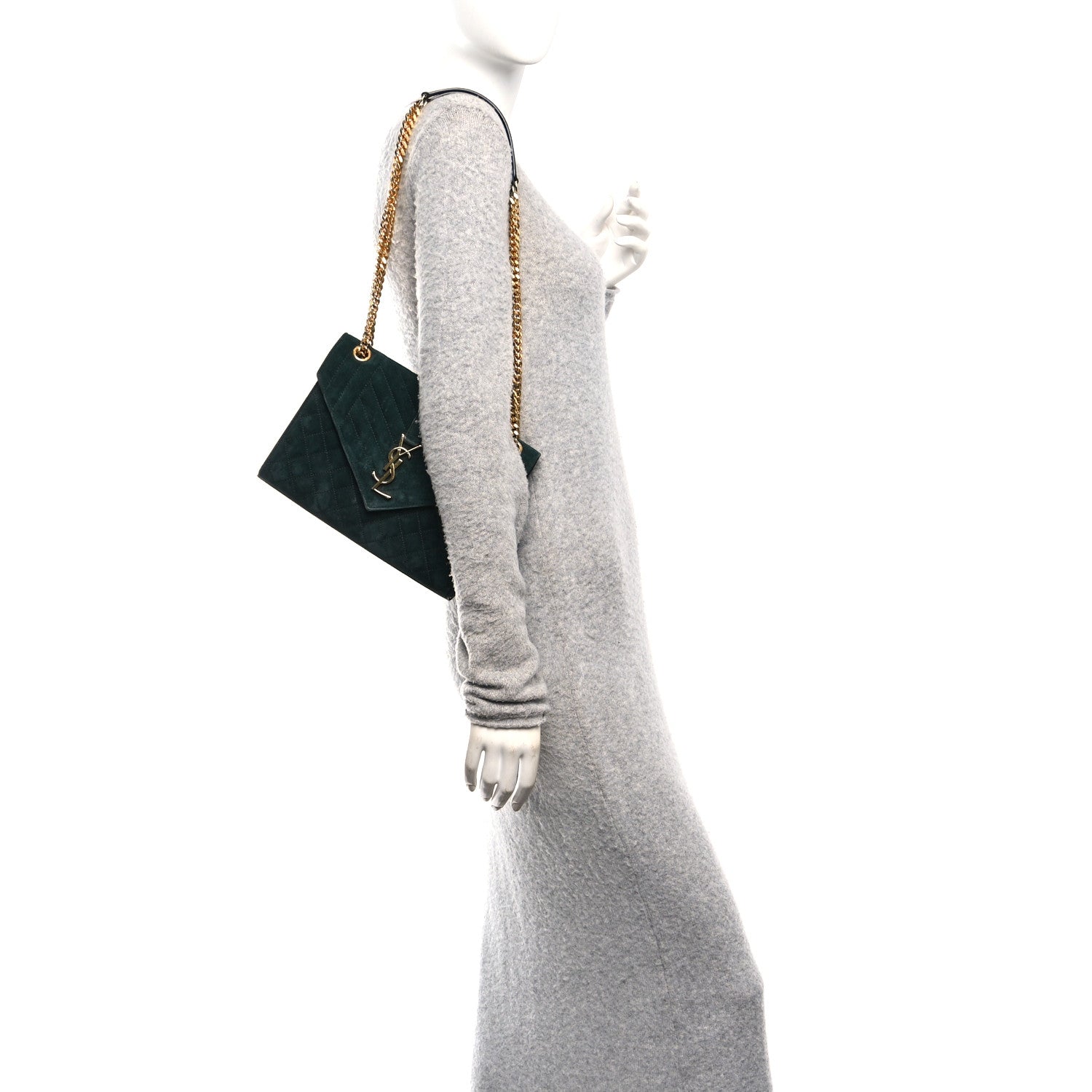 Saint Laurent Suede Mixed Matelasse Triquilt Medium Monogram Envelope Satchel Algae 2 of 10