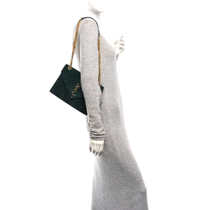 Saint Laurent Suede Mixed Matelasse Triquilt Medium Monogram Envelope Satchel Algae 2 of 10