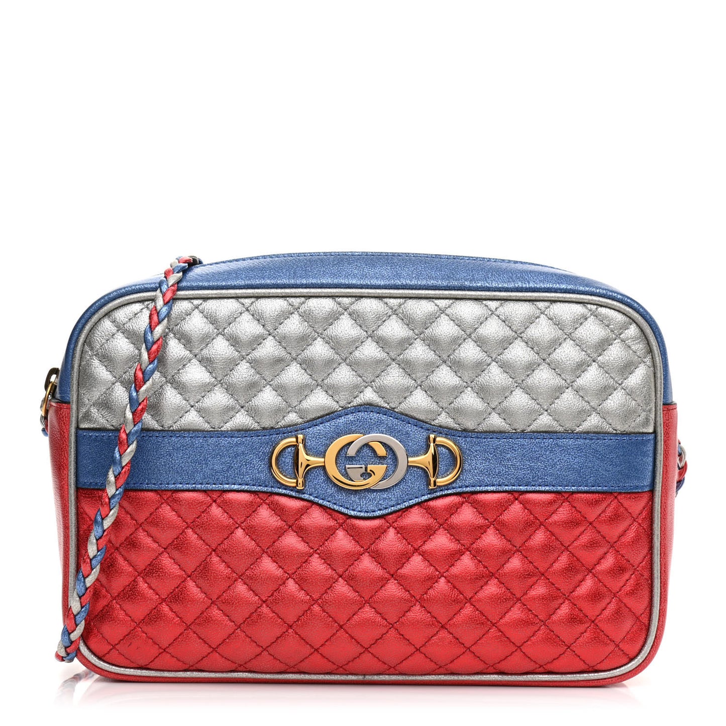 Laminated Nappa Trapuntata Small Zumi Shoulder Bag Rosso Marine Argento