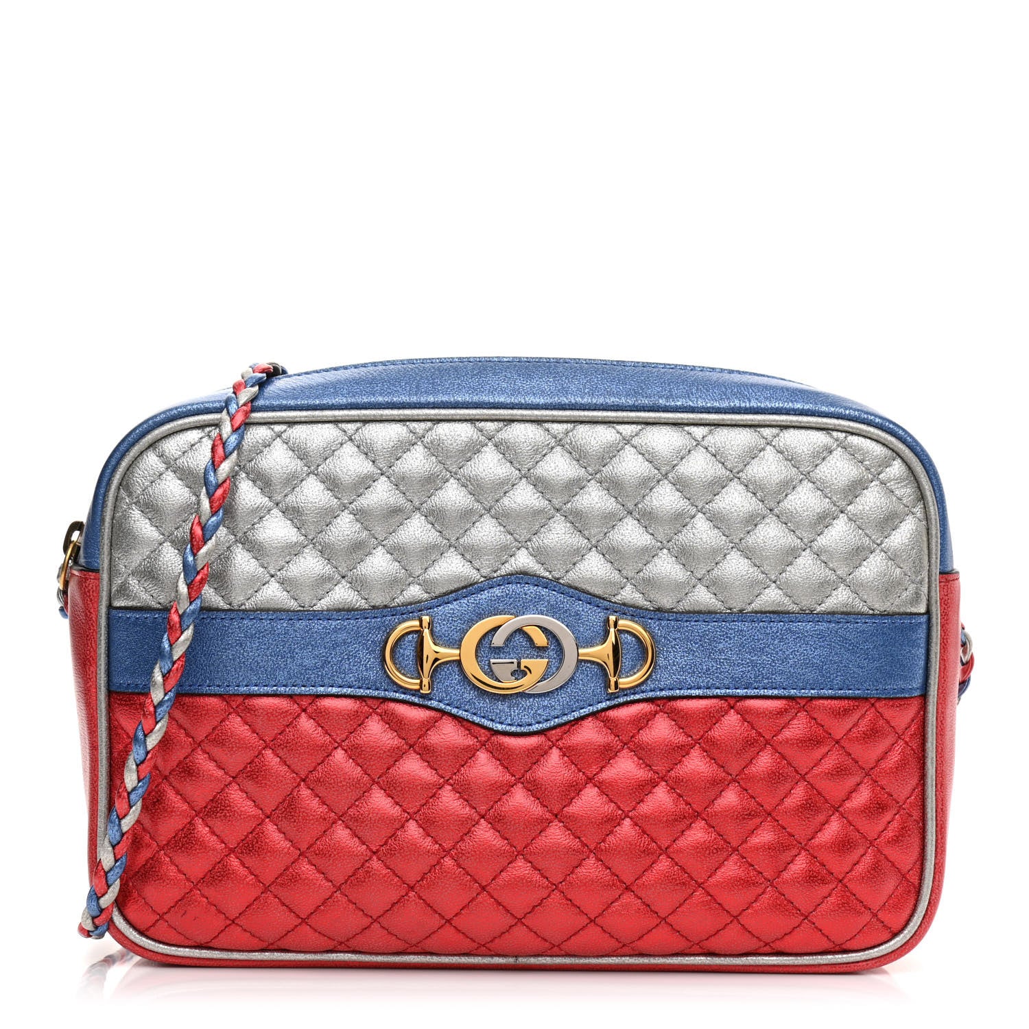 Gucci Laminated Nappa Trapuntata Small Zumi Shoulder Bag Rosso Marine Argento 1 of 10