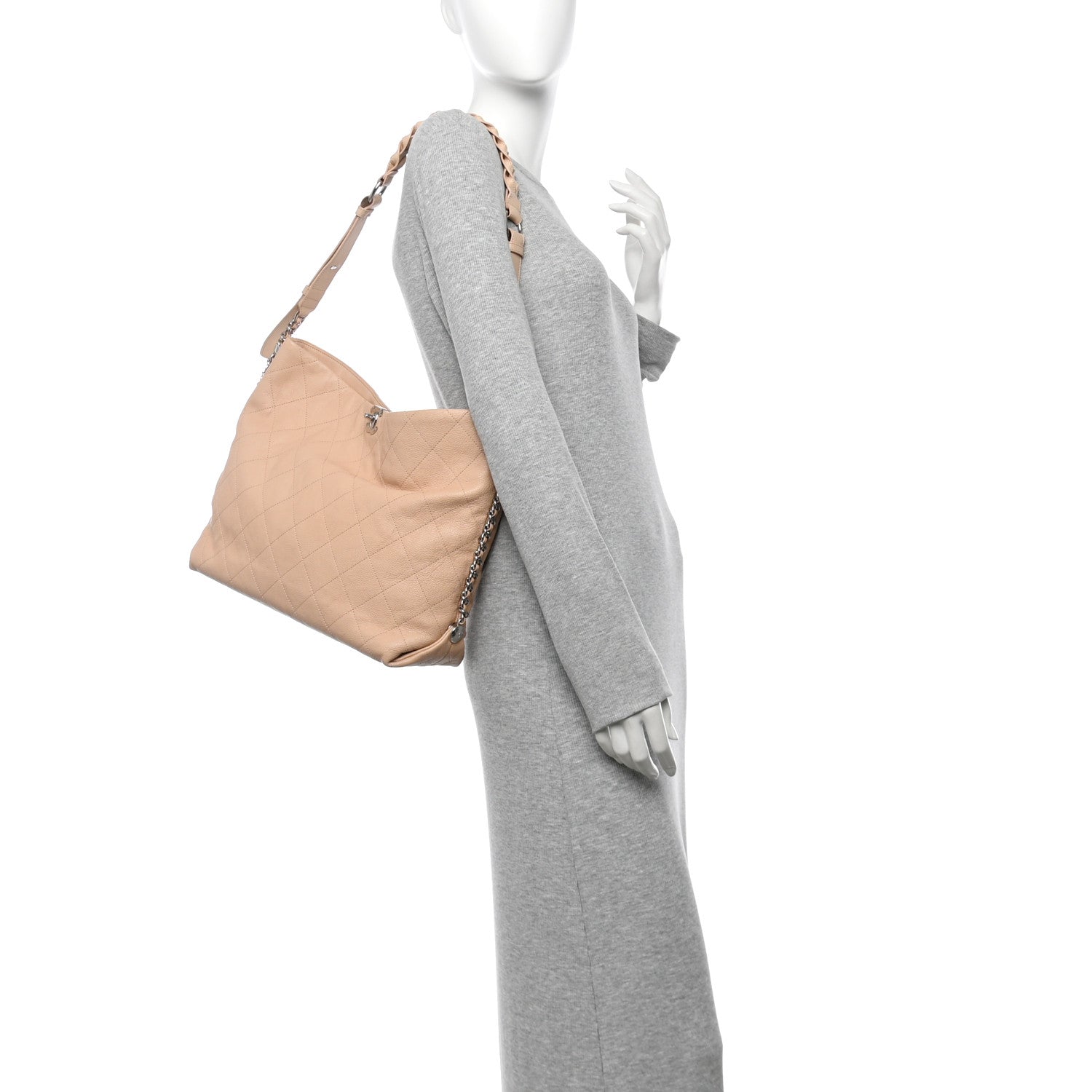 Chanel Grained Calfskin Stitched Medium Braided With Style Hobo Beige 2 of 10