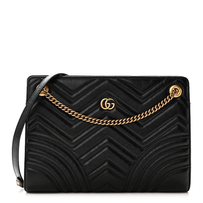 Gucci Azalea Calfskin Matelasse Heart Medium GG Marmont Slim Shoulder Bag Black 1 of 11