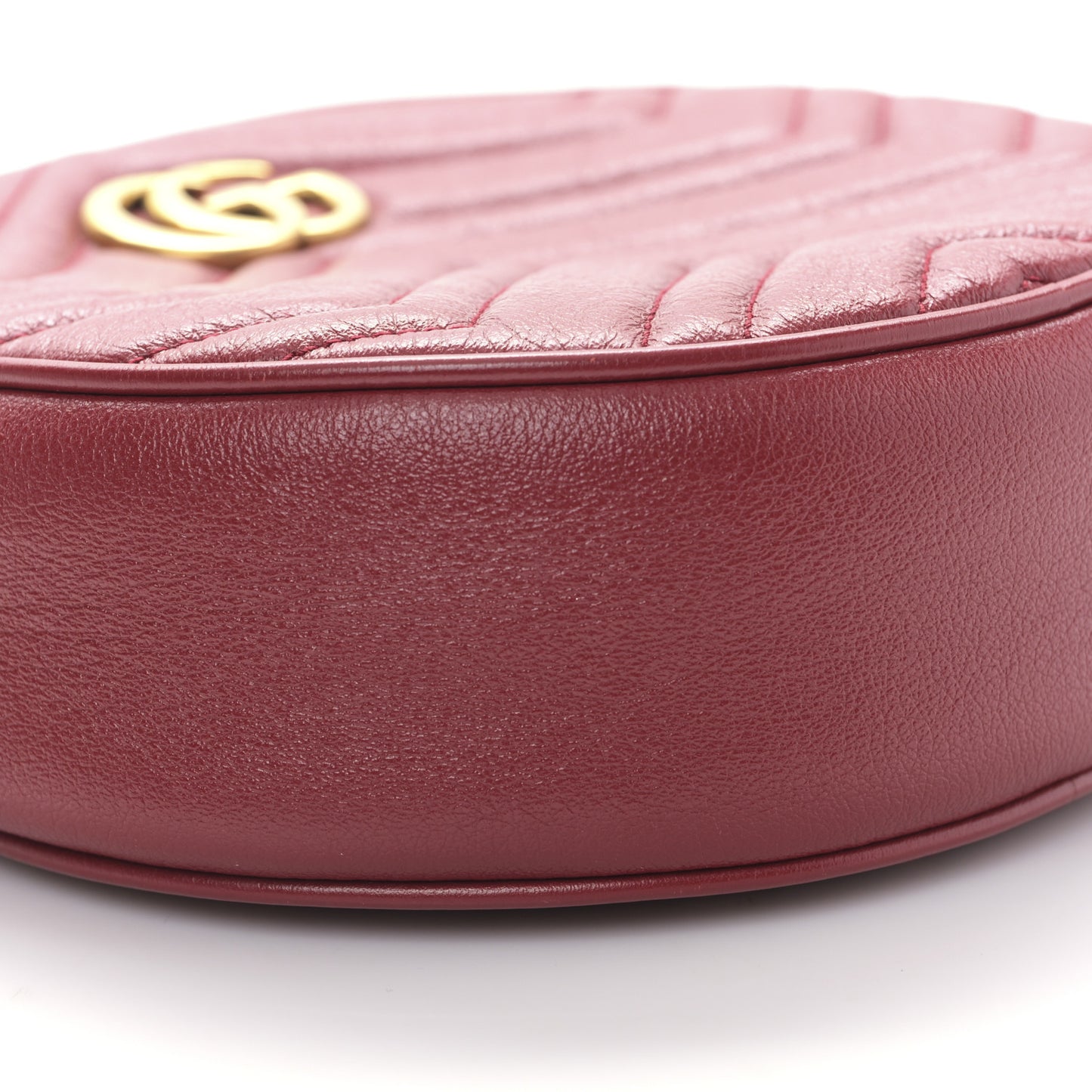 Glazed Calfskin Matelasse Heart Mini GG Marmont Round Shoulder Bag Romantic Cerise