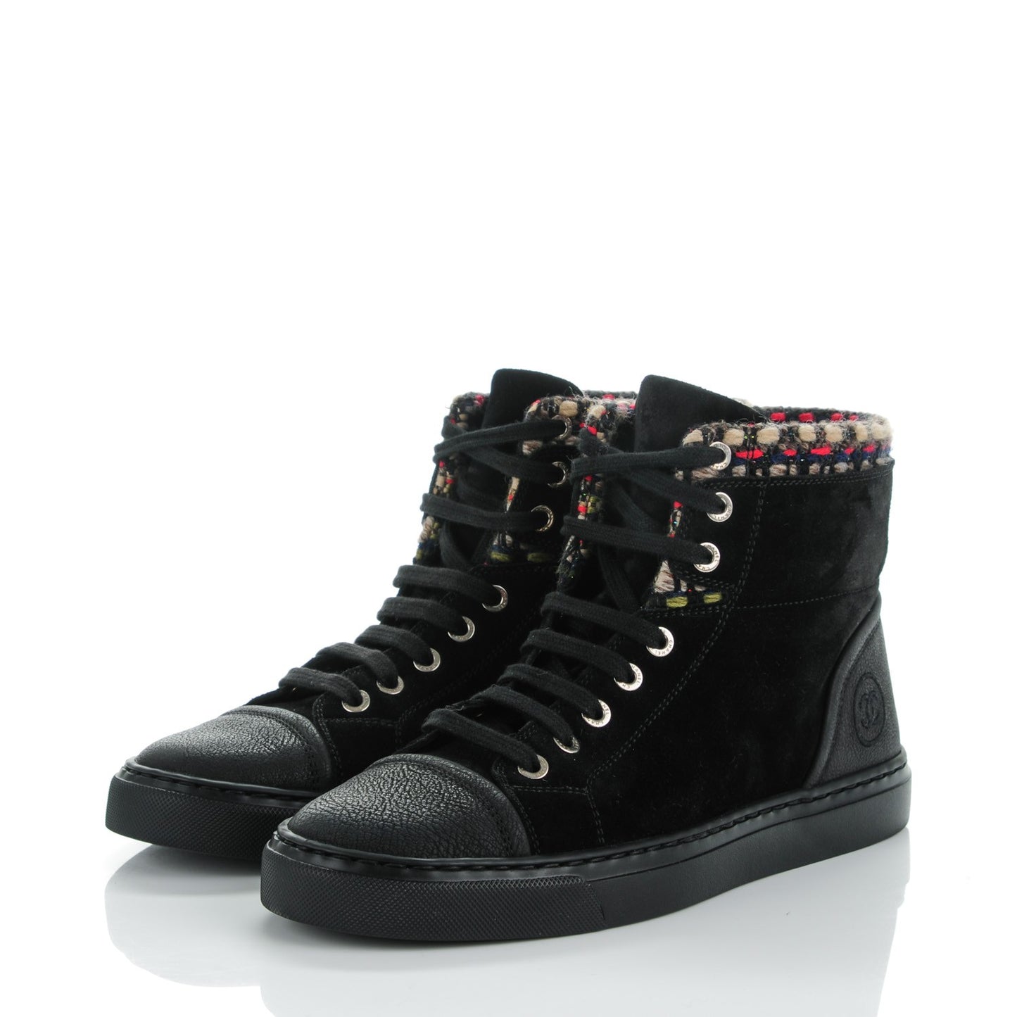 Suede Tweed High Top Sneakers 37 Black