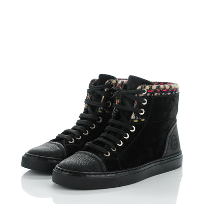 Chanel Suede Tweed High Top Sneakers 37 Black 3 of 9
