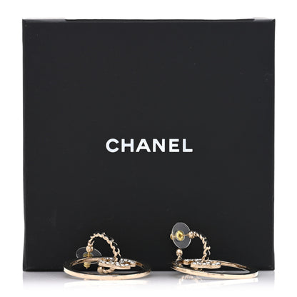 Chanel Metal Crystal Lambskin CC Chain Hoop Earrings Gold Black 5 of 5