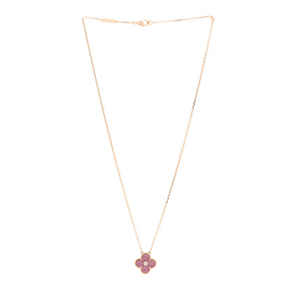 Van Cleef & Arpels 18K Rose Gold Diamond Rhodonite Vintage Alhambra Pendant Necklace 3 of 6