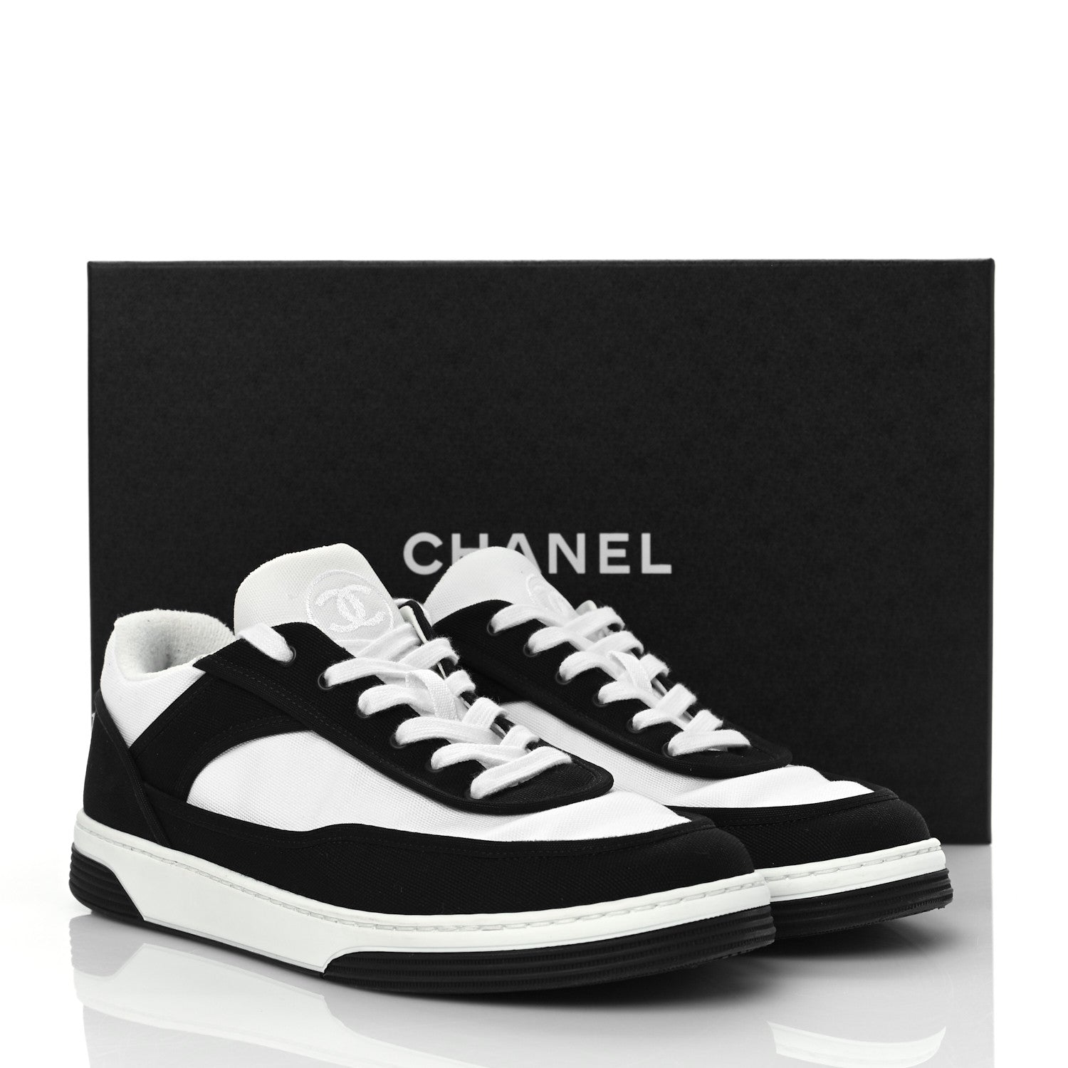 Chanel Fabric Womens Logo Sneakers 38 Black White 10 of 10