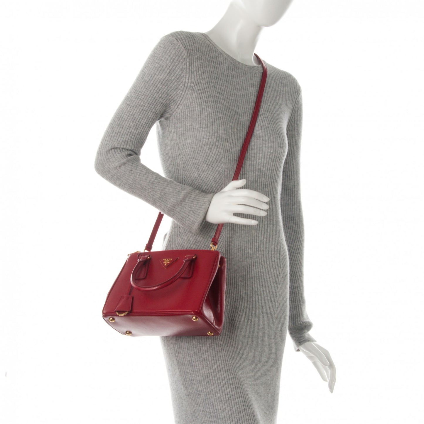 Saffiano Vernice Small Galleria Double Zip Tote Rosso