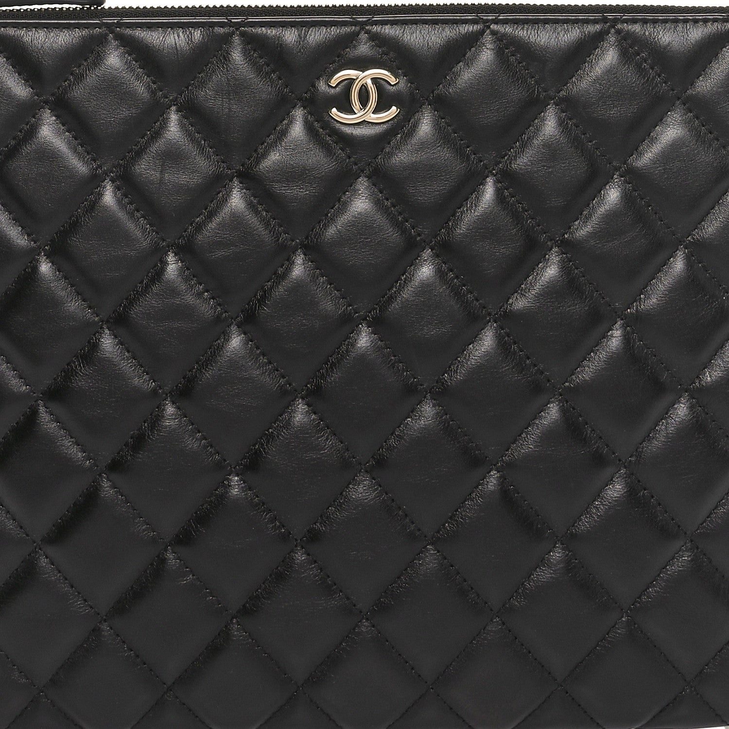 Chanel Calfskin Quilted Pearl Medium Cosmetic Case Black 8 of 9