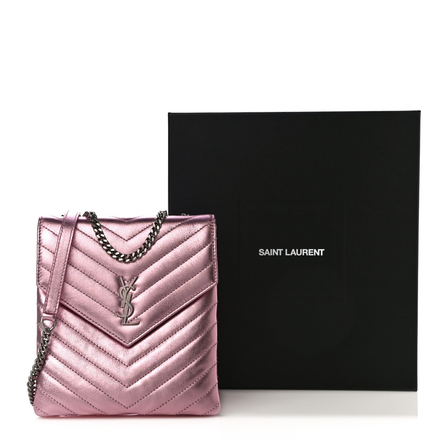 Saint Laurent Metallic Lambskin Matelasse Monogram Double Flap Bag Azalea 9 of 9