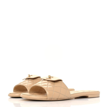 Chanel Lambskin Quilted CC Turnlock Sandals 40 Beige 3 of 9
