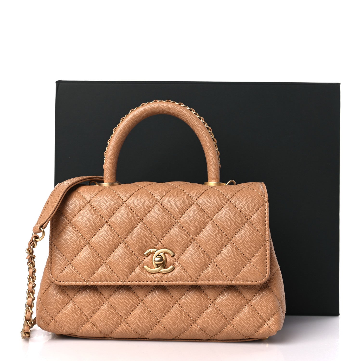 Chanel Caviar Quilted Mini Coco Chain Handle Flap Dark Beige 9 of 9