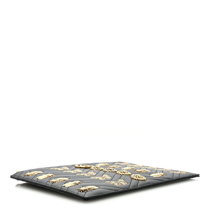 Gucci Calfskin Matelasse Animal Studs GG Marmont Pouch Bag Black 4 of 7
