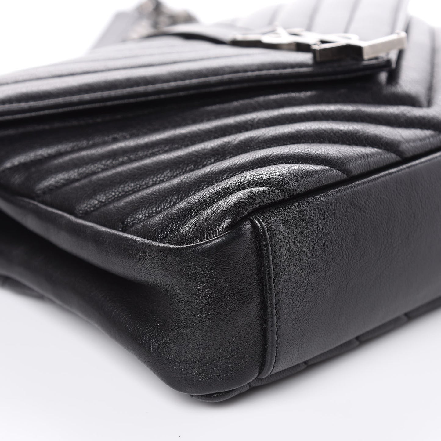 Sheepskin Matelasse Chevron Monogram Medium College Bag Black