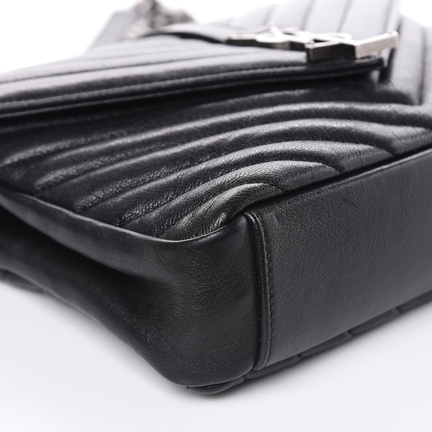 Saint Laurent Sheepskin Matelasse Chevron Monogram Medium College Bag Black 9 of 11