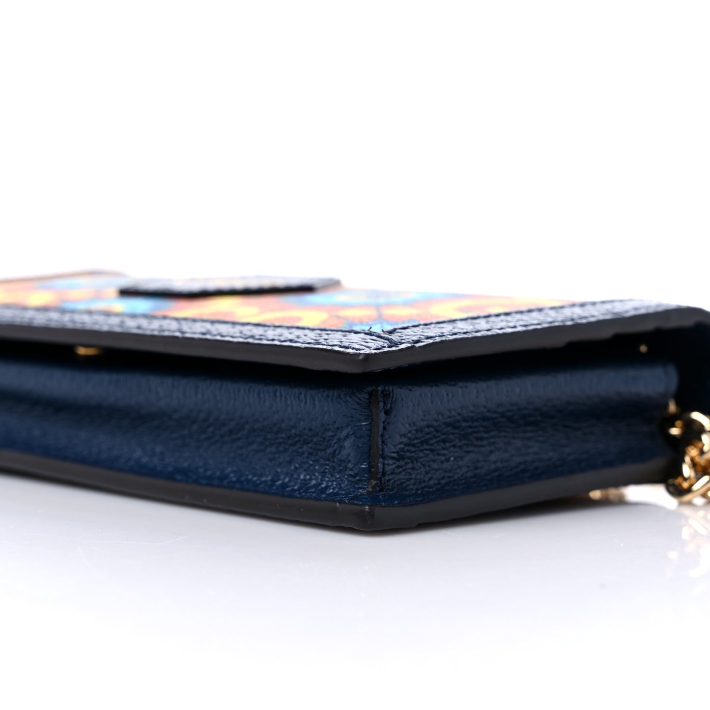 GG Supreme Kaleidoscope Calfskin Script Logo Gucci 100 Chain Wallet Blue Orange Multicolor Blue Agata