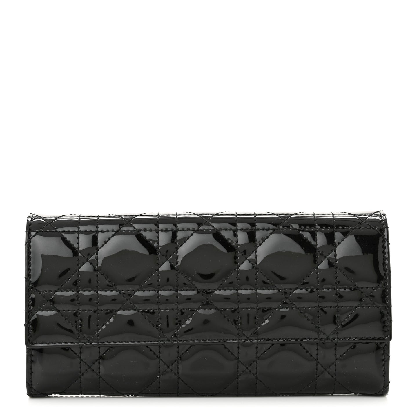 Patent Lambskin Cannage Lady Dior Rendezvous Wallet On Chain Black