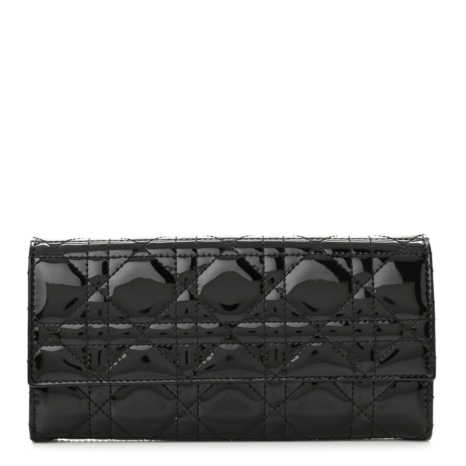 Christian Dior Patent Lambskin Cannage Lady Dior Rendezvous Wallet On Chain Black 1 of 8