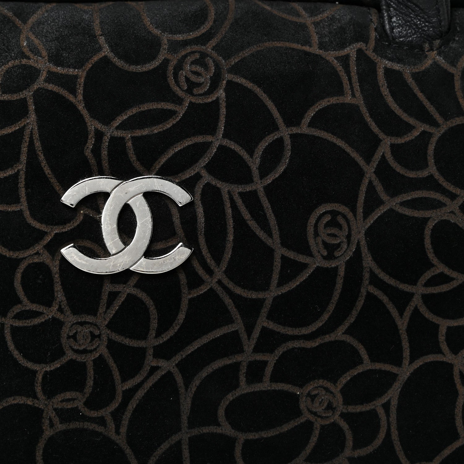 Chanel Velvet Camellia Embossed Shoulder Bag Black 7 of 17