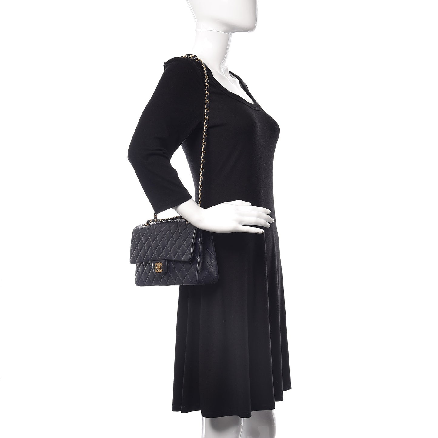 Lambskin Quilted Medium Double Flap Navy