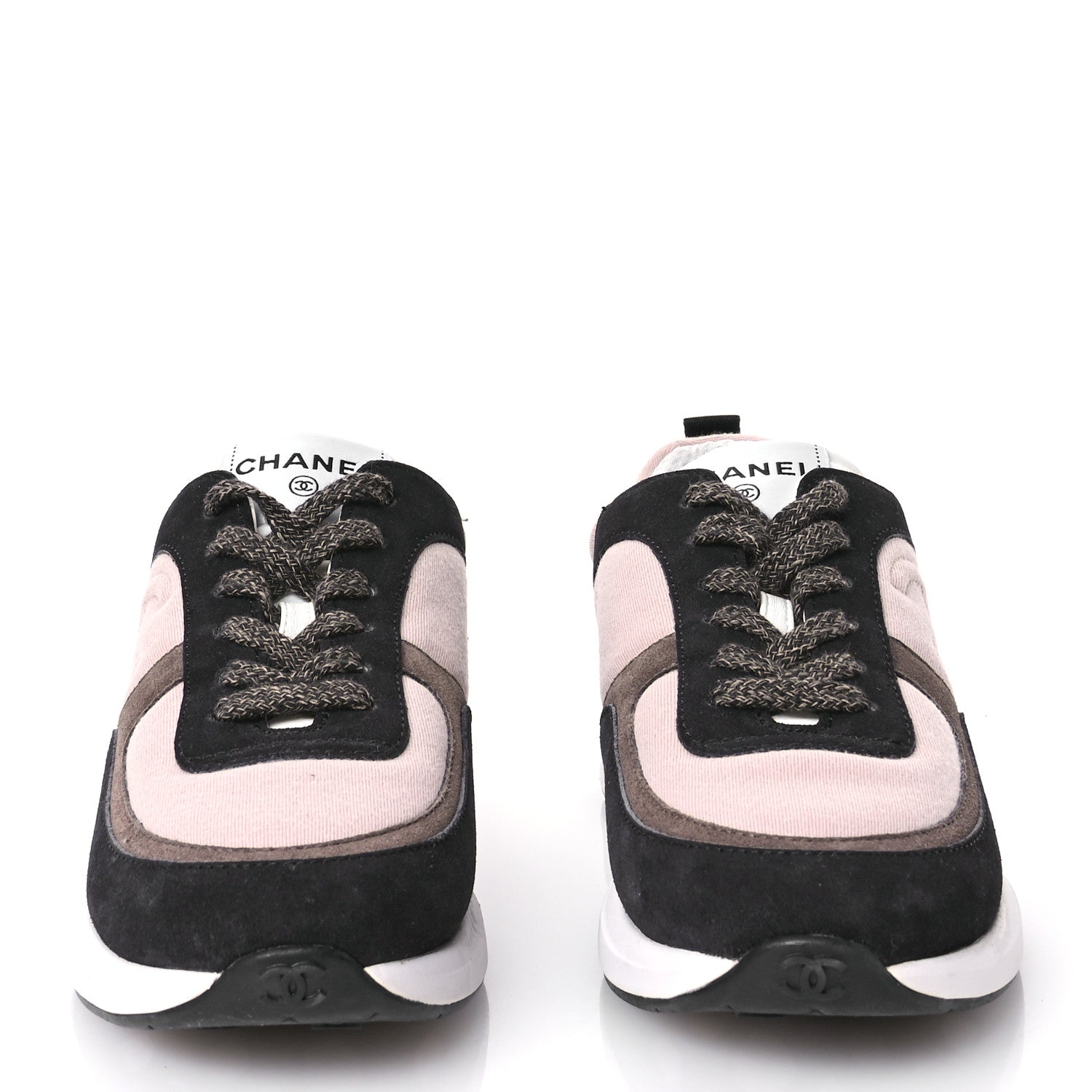 Chanel Suede Calfskin Fabric CC Sneakers 37 Dark Grey Light Pink 3 of 7