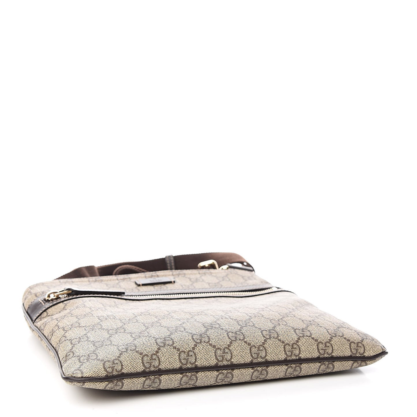 GG Supreme Monogram Selleria Calfskin Small Flat Side Zip Messenger Bag Beige Ebony Cocoa Dark Chocolate
