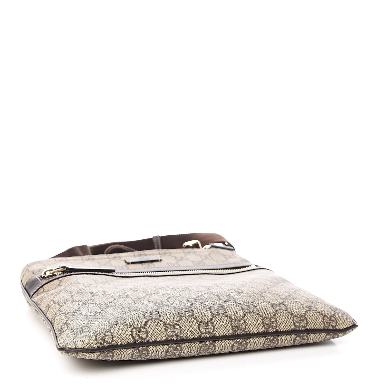 Gucci GG Supreme Monogram Selleria Calfskin Small Flat Side Zip Messenger Bag Beige Ebony Cocoa Dark Chocolate 4 of 10