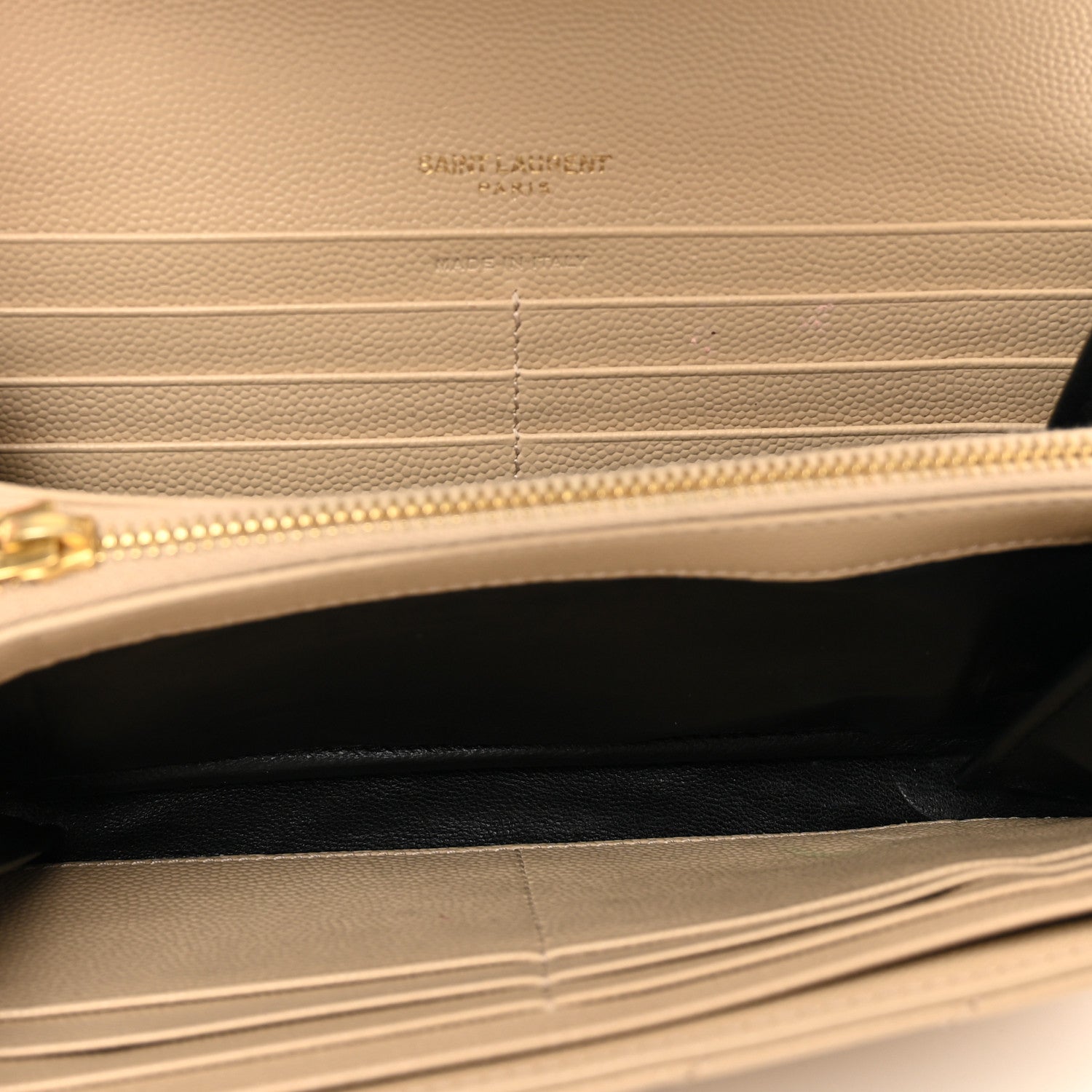 Saint Laurent Grain De Poudre Matelasse Chevron Monogram Flap Wallet Dark Beige 5 of 7