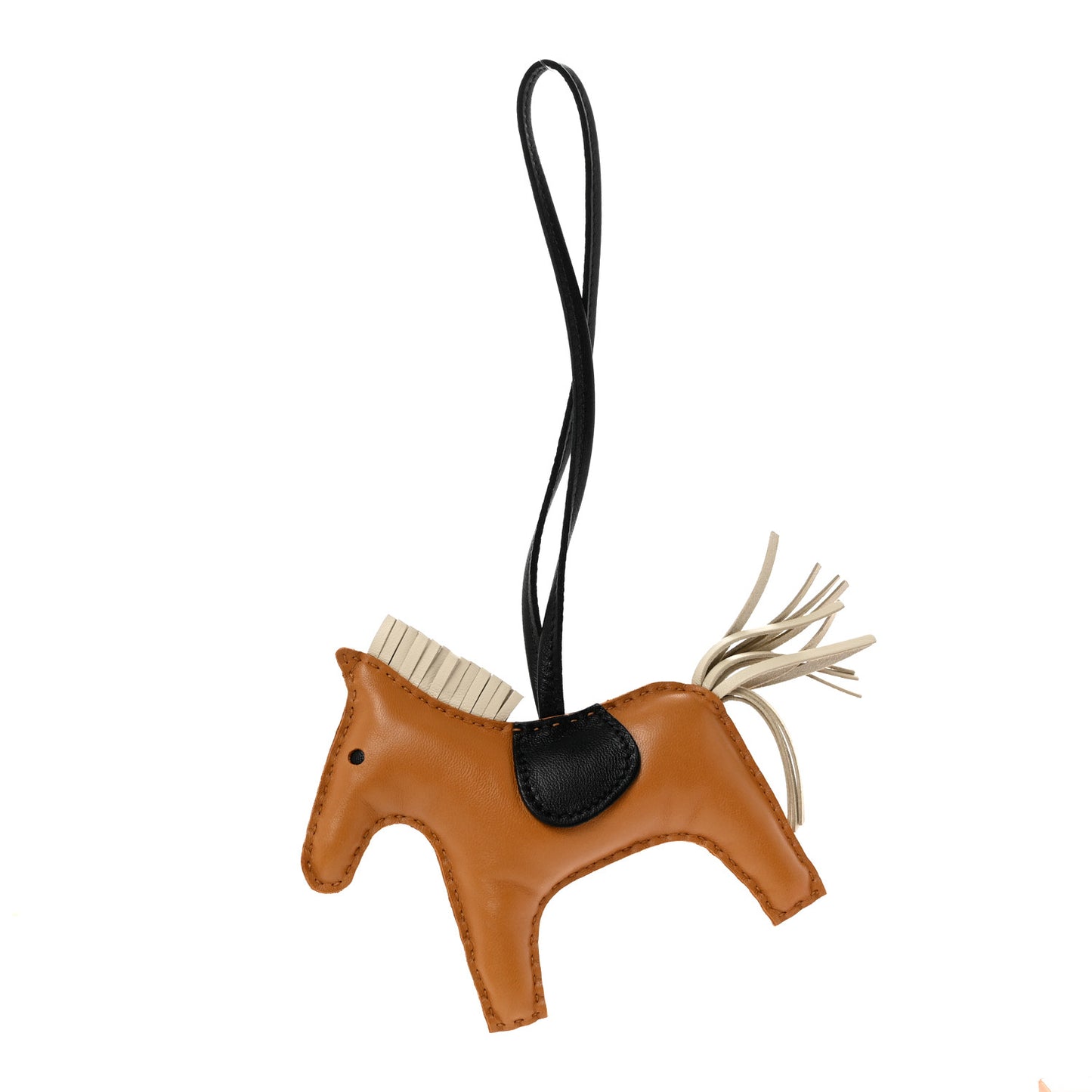 Milo Lambskin Grigri Rodeo Horse Bag Charm MM Sesame Craie Noir