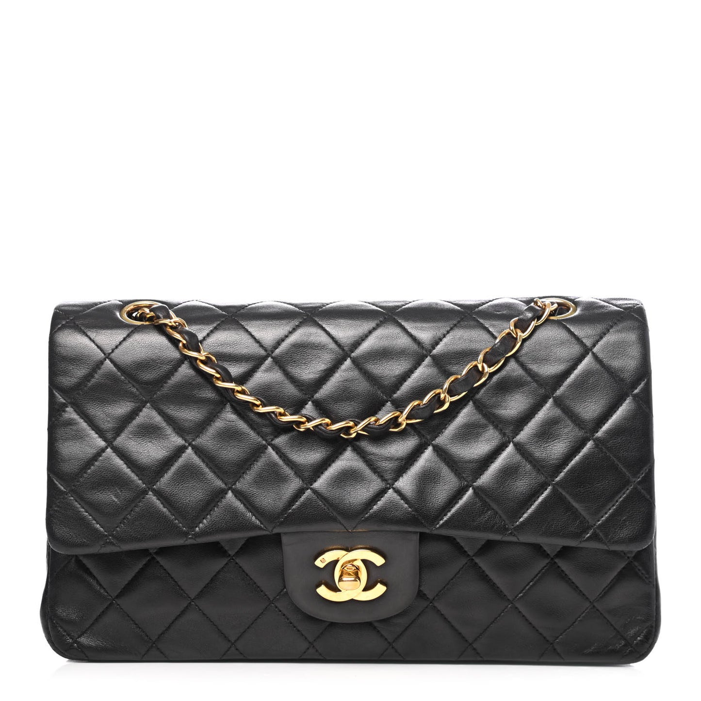 Lambskin Quilted Medium Double Flap Black