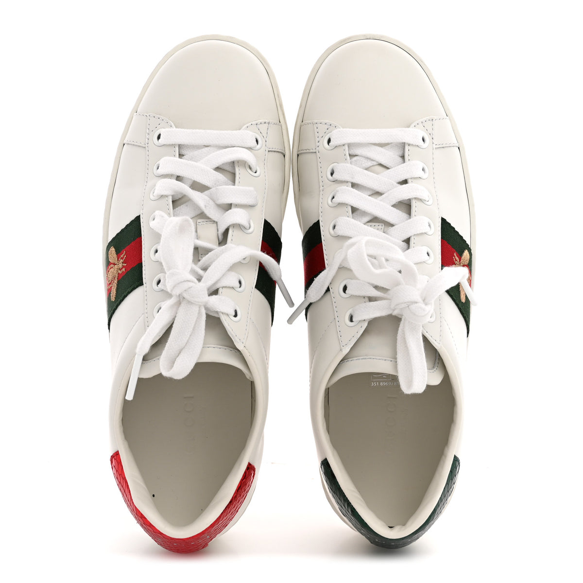 Calfskin Ayers Bee Embroidered Womens Ace Sneakers 37 White Green