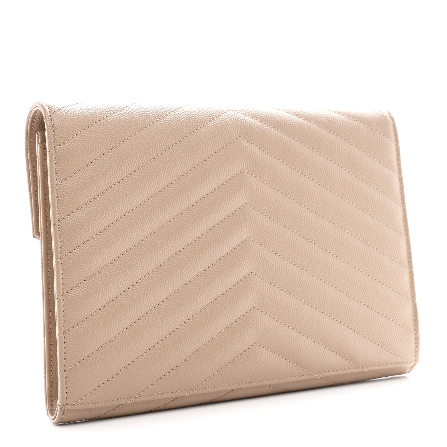 Saint Laurent Grain De Poudre Matelasse Chevron Monogram Envelope Clutch Dark Beige 3 of 7
