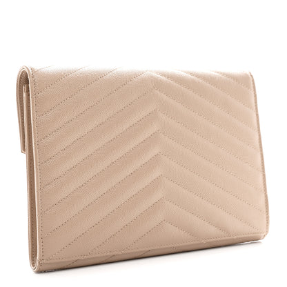 Saint Laurent Grain De Poudre Matelasse Chevron Monogram Envelope Clutch Dark Beige 3 of 7