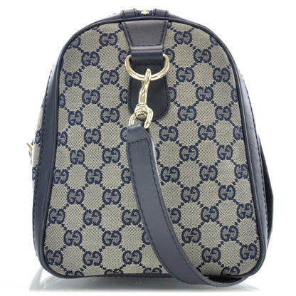 Gucci Monogram Selleria Calfskin Vintage Web Medium Boston Beige Blue 4 of 11