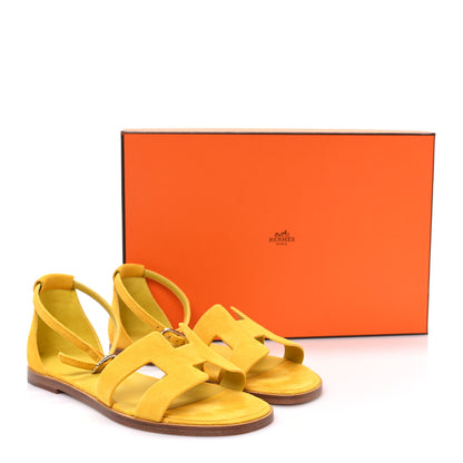 Hermes Suede Goatskin Santorini Sandals 36 Jaune Bouton D'or 10 of 10