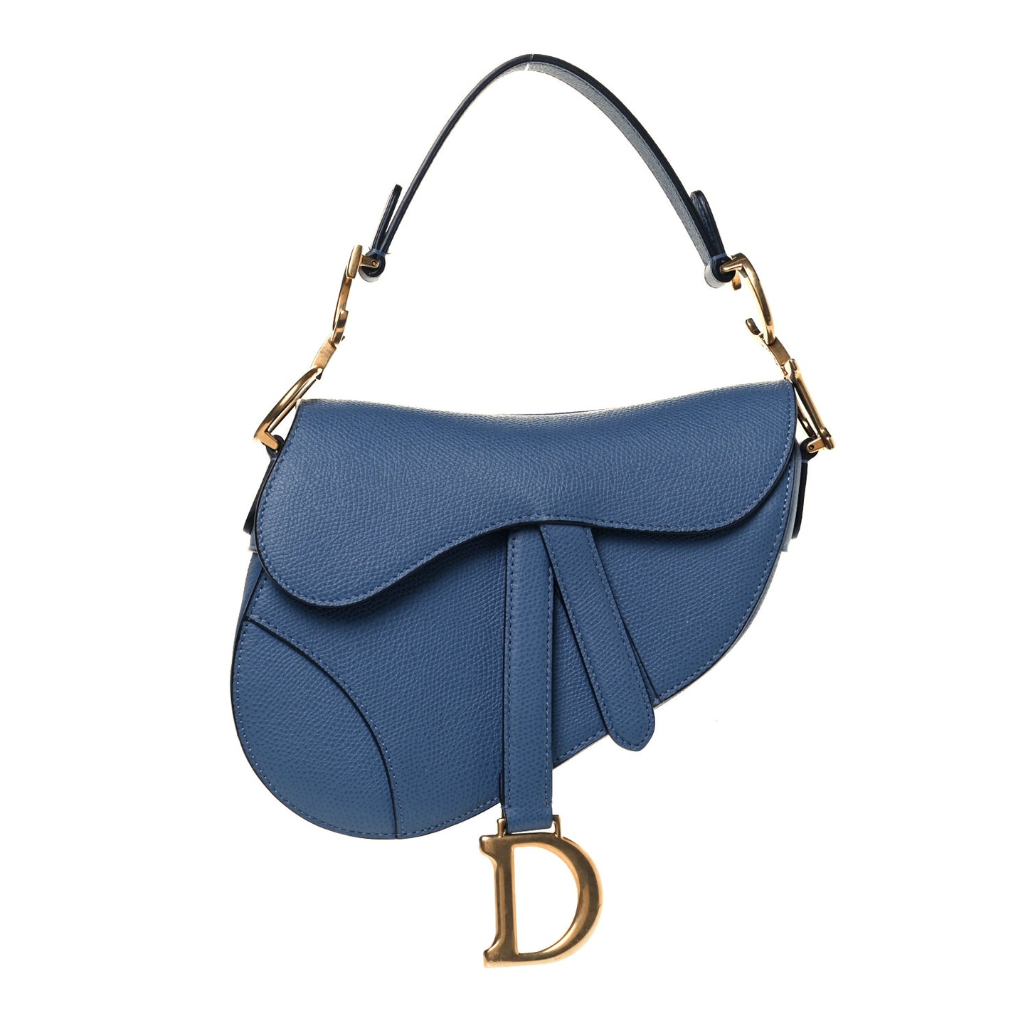 Grained Calfskin Mini Saddle Bag Denim Blue