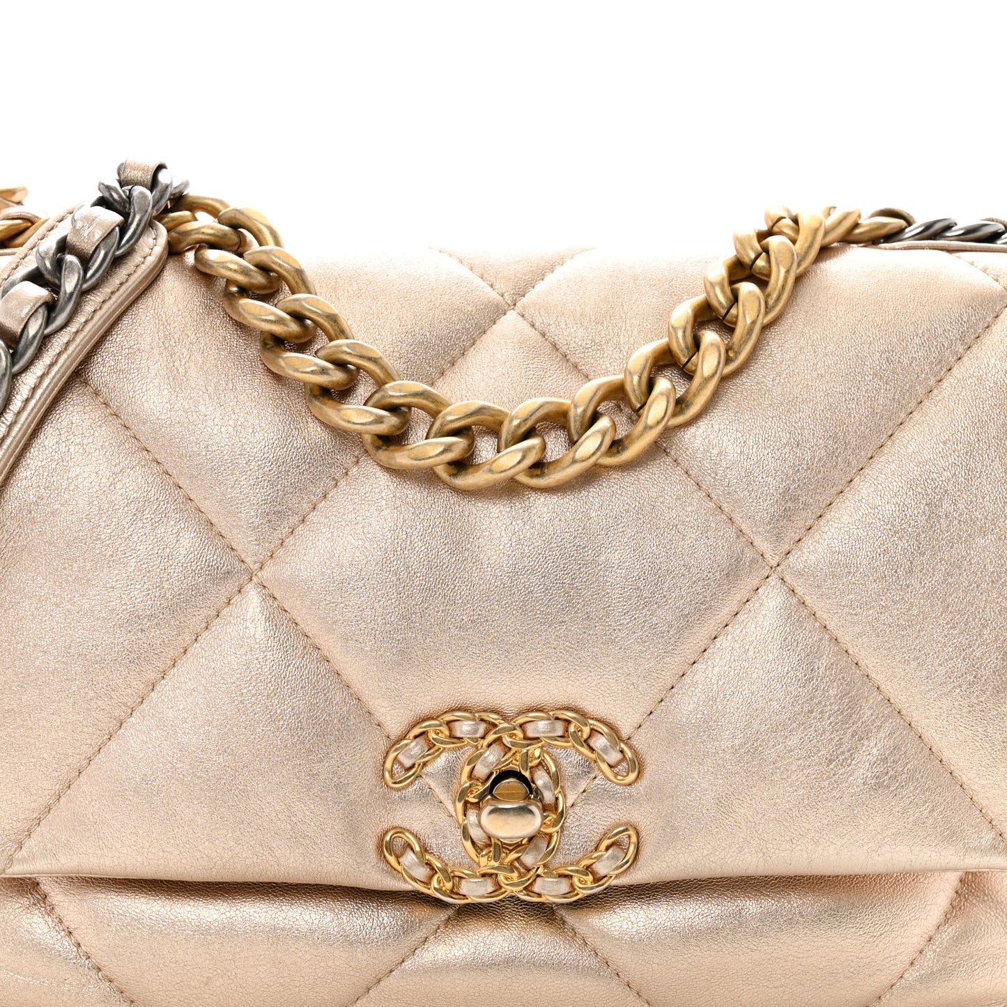 Metallic Lambskin Quilted Medium Chanel 19 Flap Gold