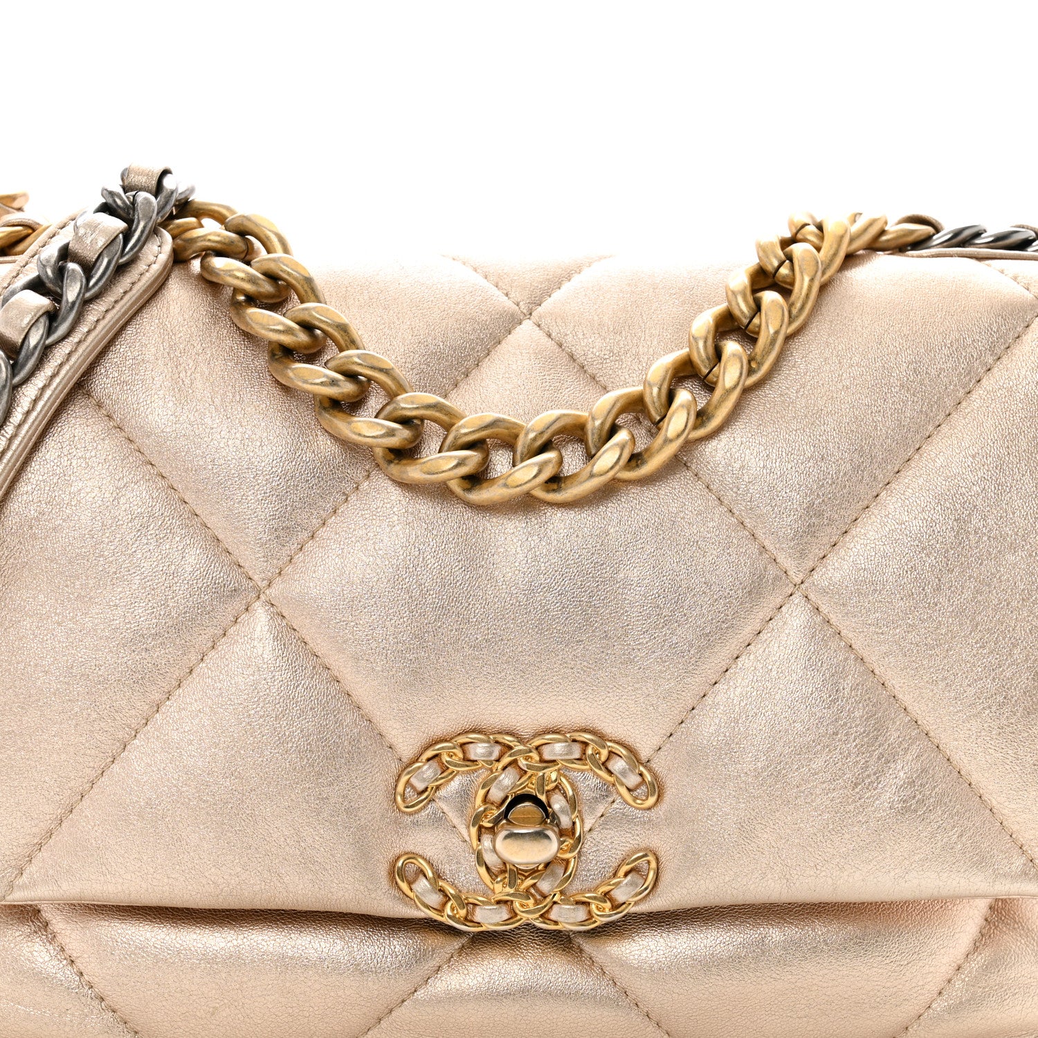 Chanel Metallic Lambskin Quilted Medium Chanel 19 Flap Gold 8 of 10