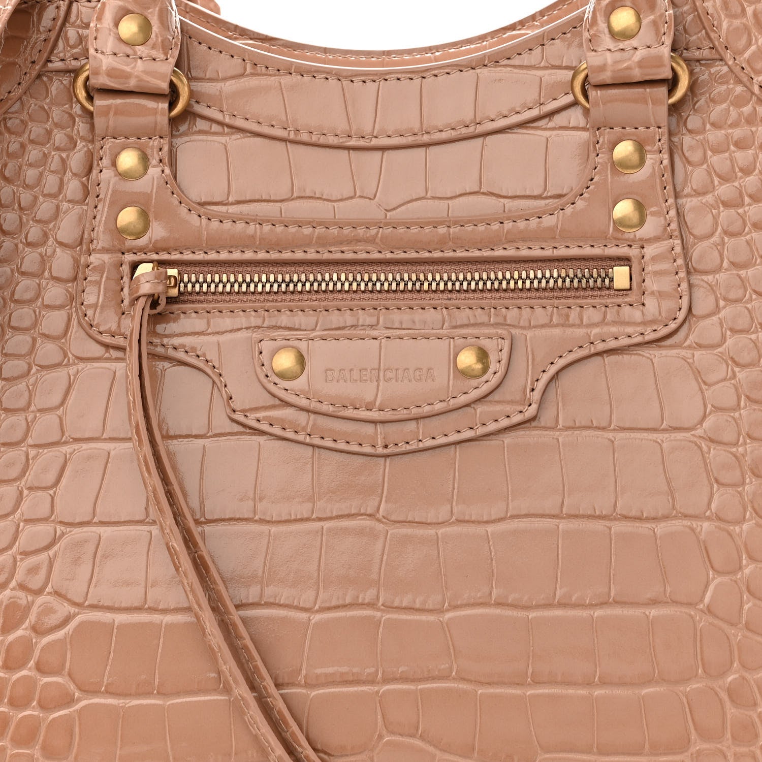 Balenciaga Shiny Supple Calfskin Crocodile Embossed Neo Classic Gold Hardware City Nude Beige 7 of 9